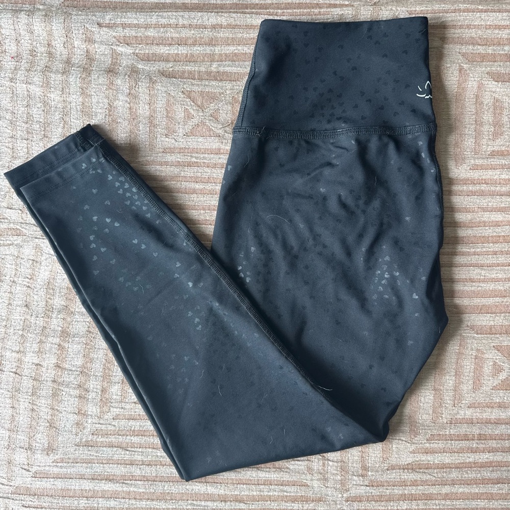 Beyond Yoga Black Leggings with Subtle Heart Motif